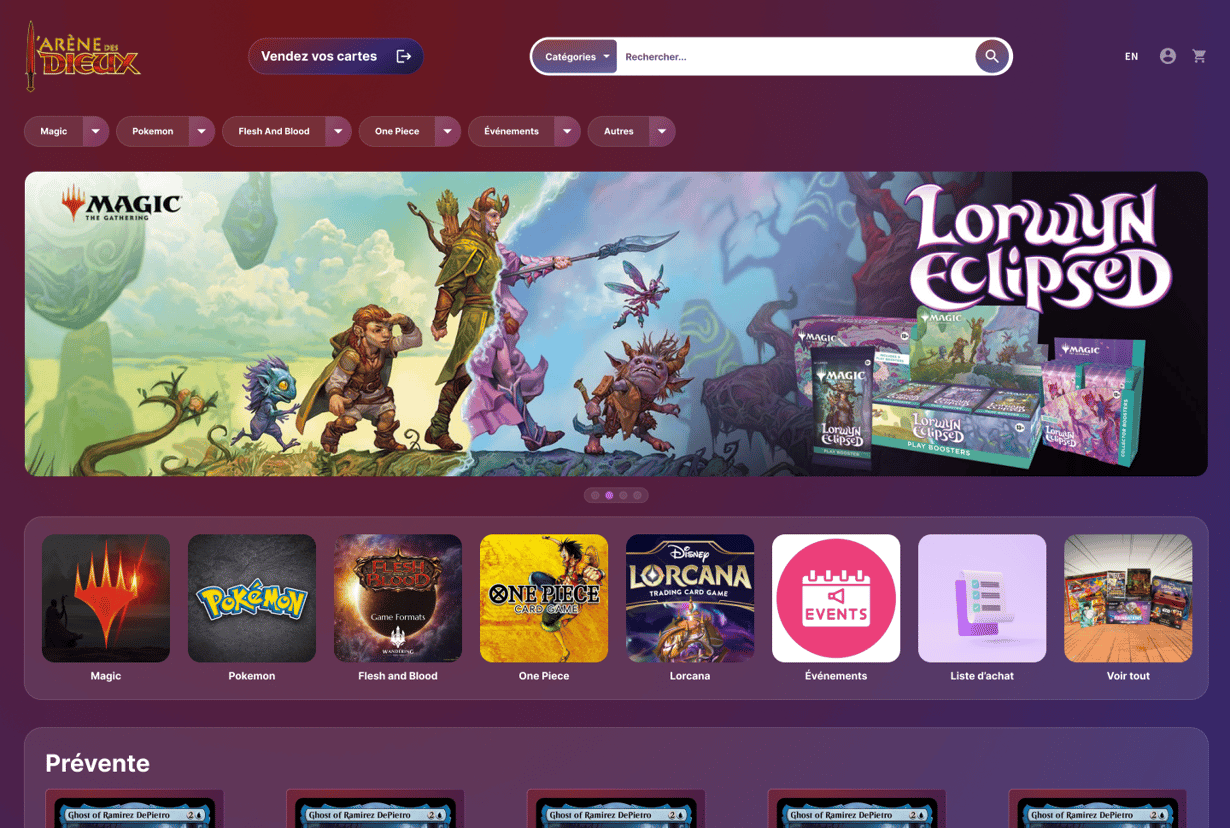 Page d'accueil de la boutique